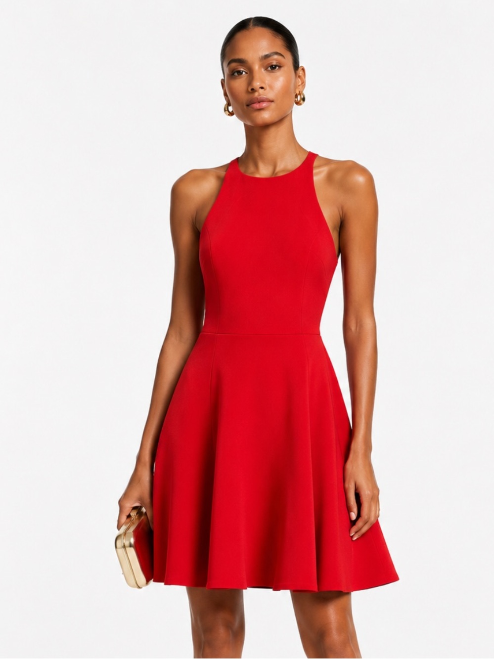 LIKELY Red Minimalist Quiet Luxury Halter Neck Fit & Flare Dress Size 6